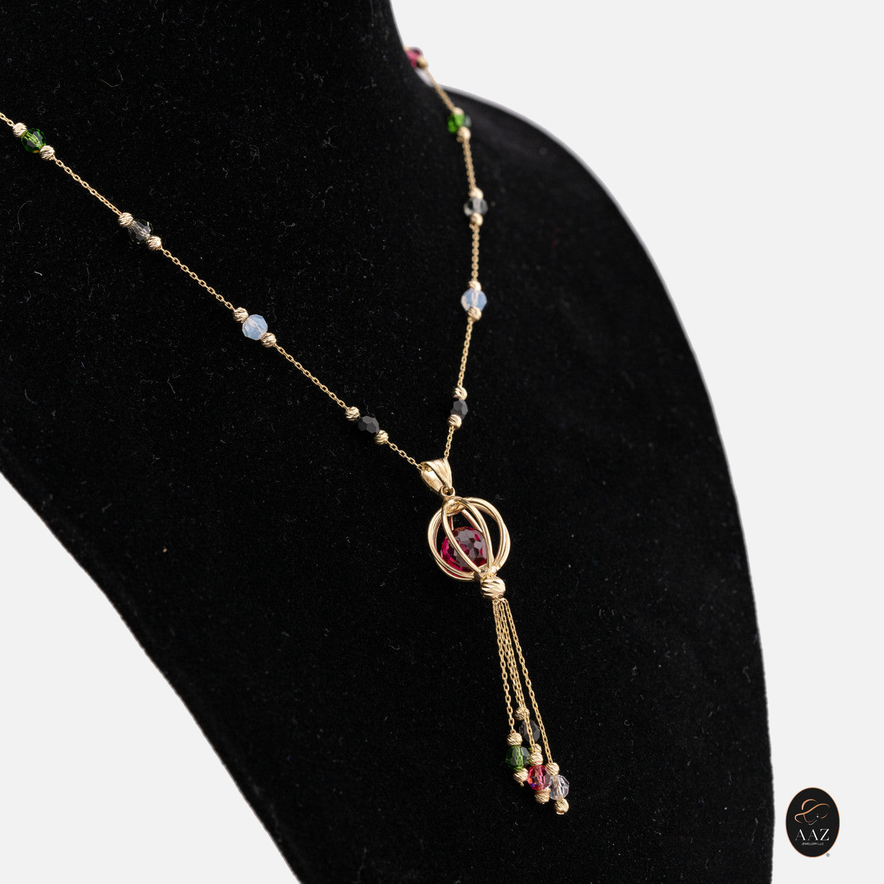 Caged Ball 18k Gold Plated Silver Necklace from a left angle
