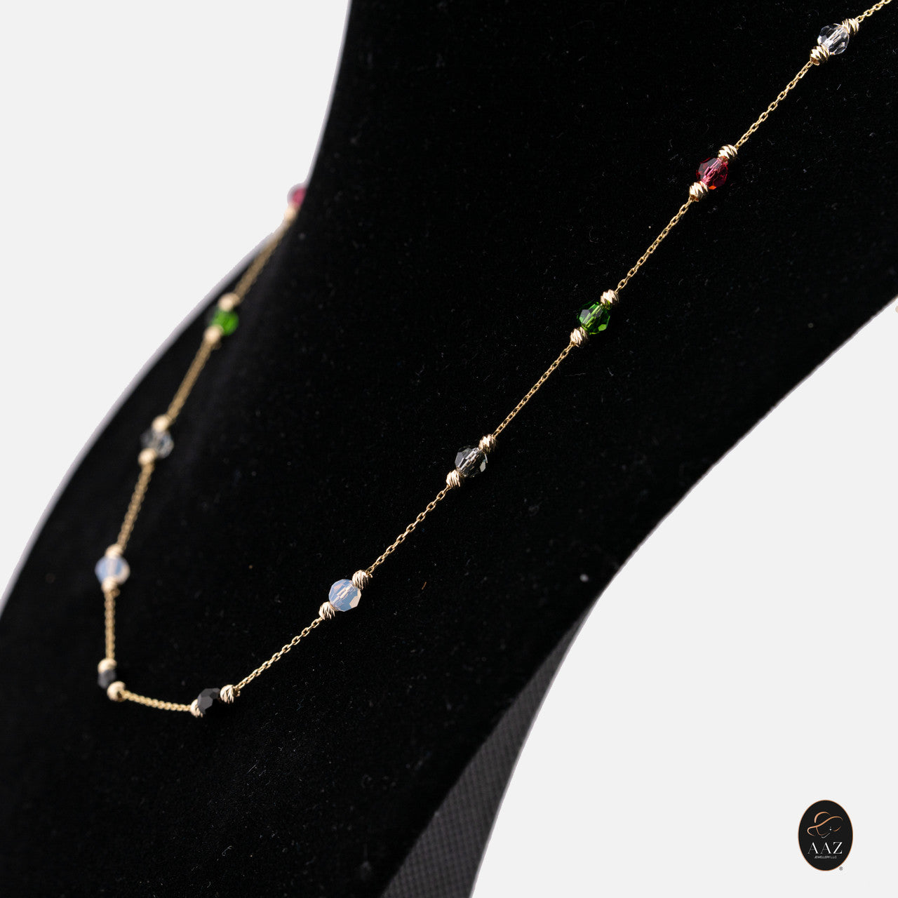 Colour Stones 18k Gold Plated Silver Chain from a right angle