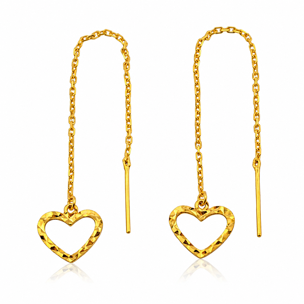 Open Heart 22K Gold Threader Earrings – Diamond Cut Romantic Design