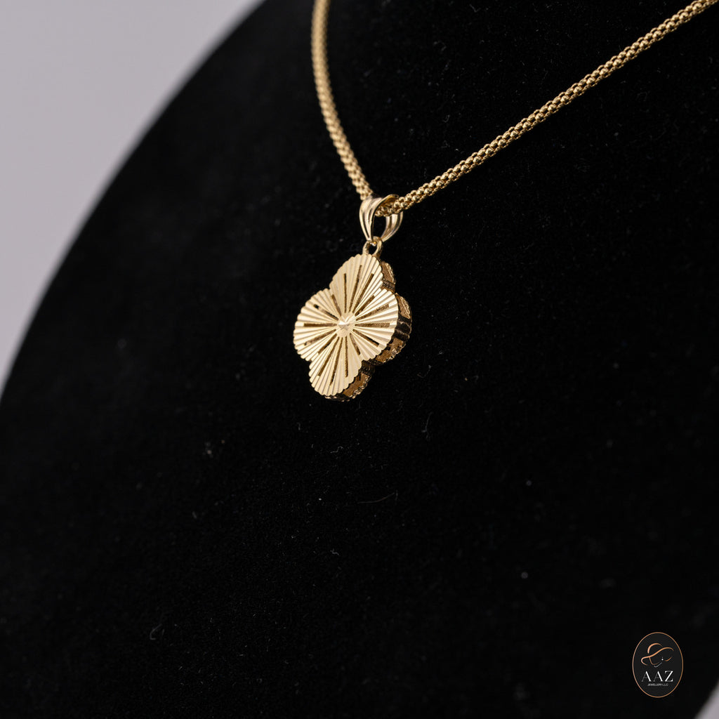 Clover 18k Gold Plated Silver Necklace from a right angle