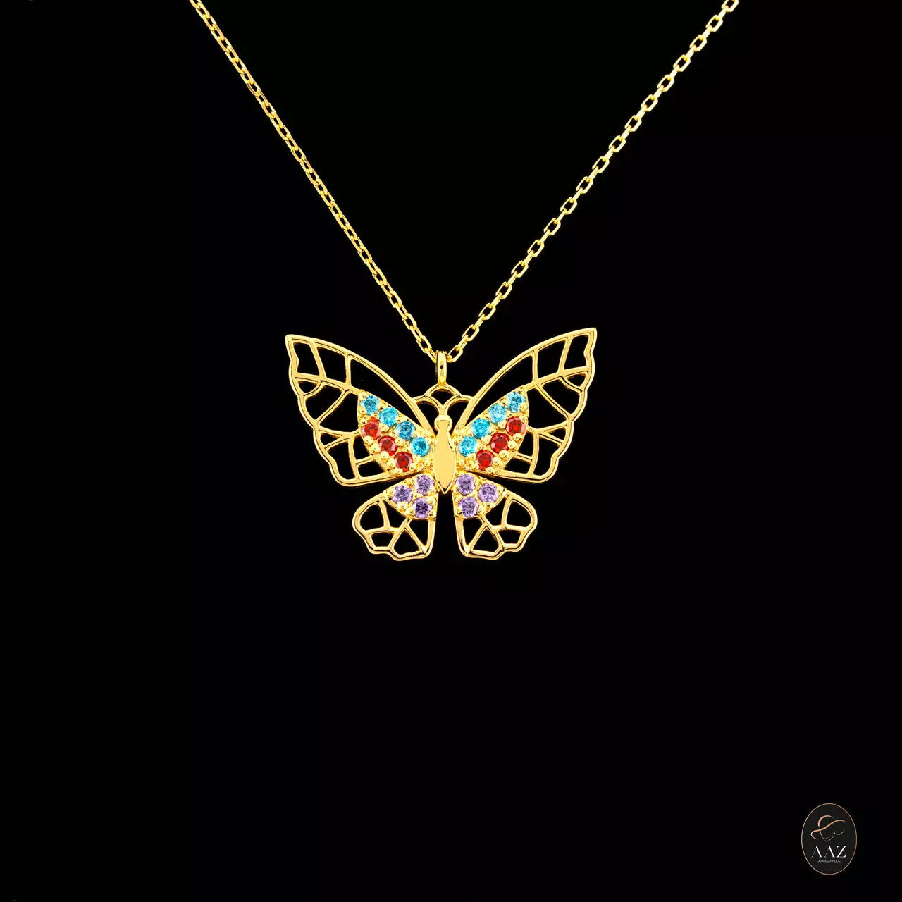 Colourful Butterfly 18K Gold Necklace mid