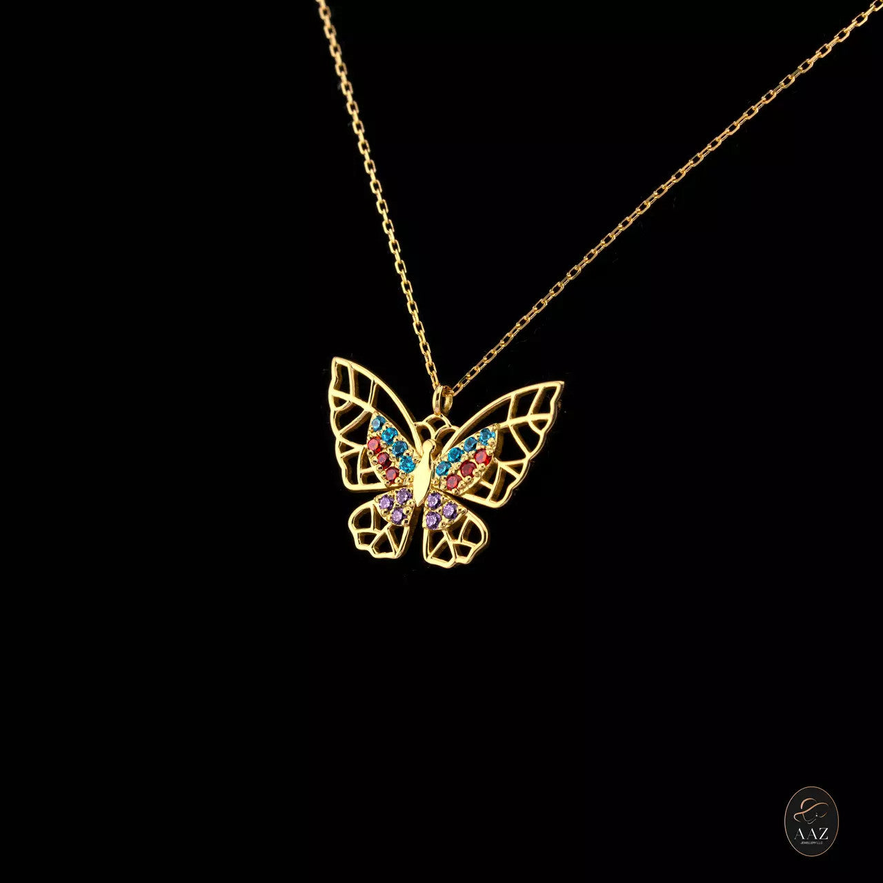 Colourful Butterfly 18K Gold Necklace left