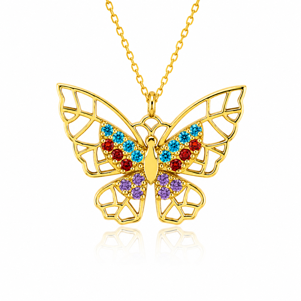 Colourful Butterfly 18K Gold Necklace