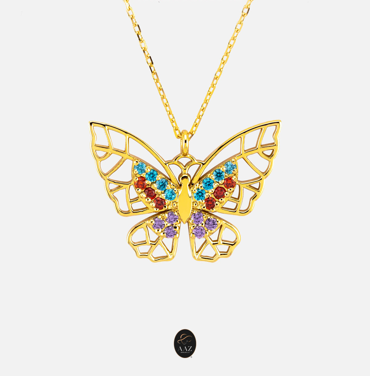 Colourful Butterfly 18K Gold Necklace