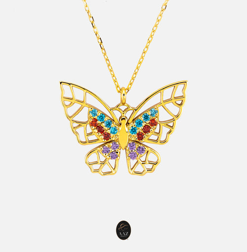 Colourful Butterfly 18K Gold Necklace