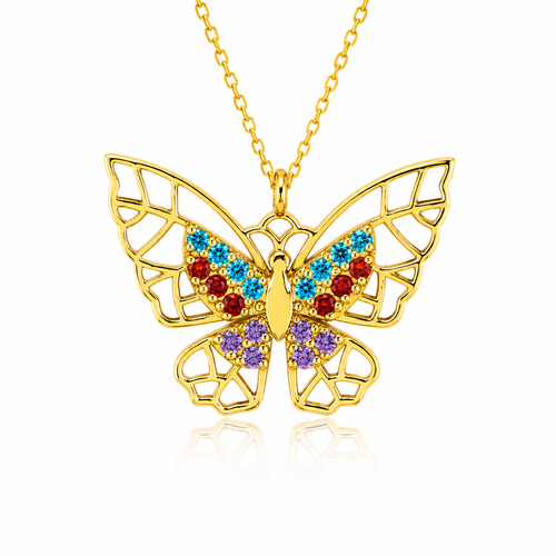 Colourful Butterfly 18K Gold Necklace