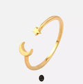 Moon Crescent & Star 18K Gold Ring