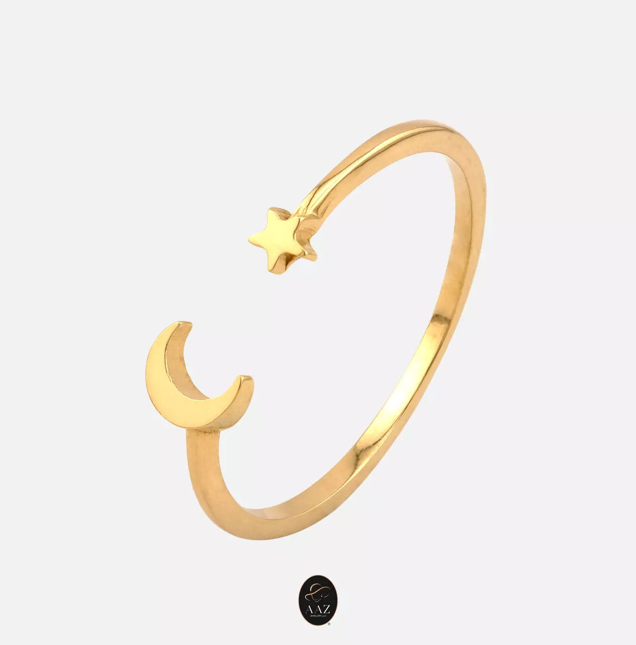 Moon Crescent & Star 18K Gold Ring