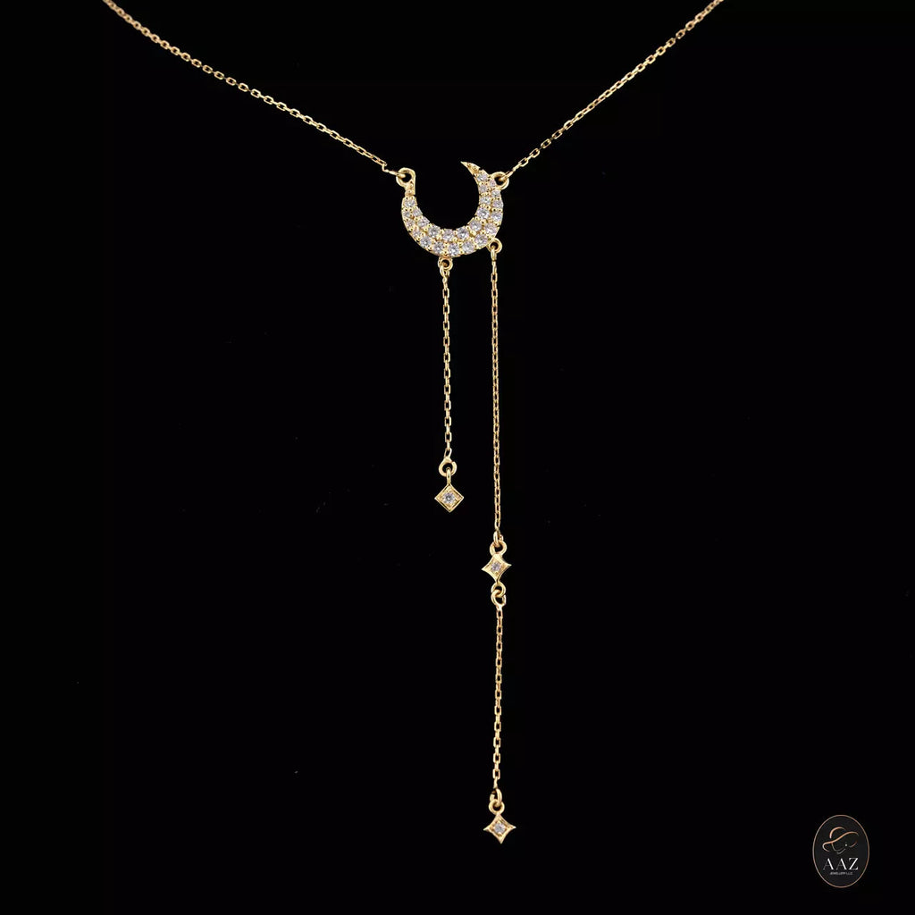 Crescent Moon & Stars 18K Gold Necklace mid