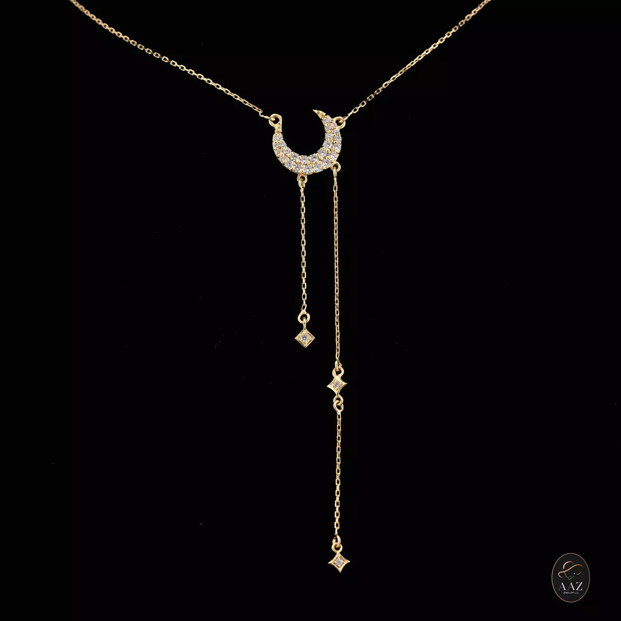 Crescent Moon & Stars 18K Gold Necklace mid