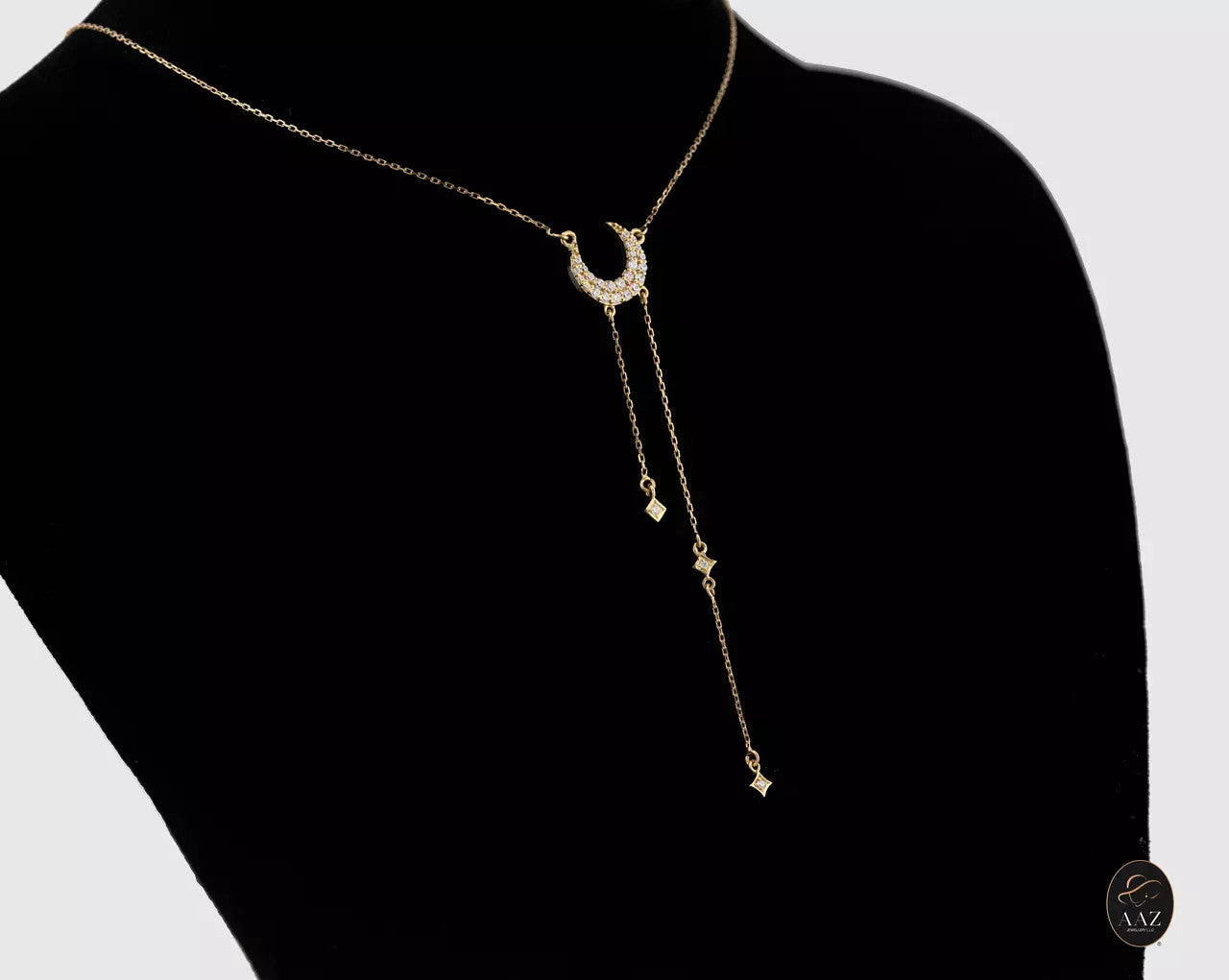 Crescent Moon & Stars 18K Gold Necklace right