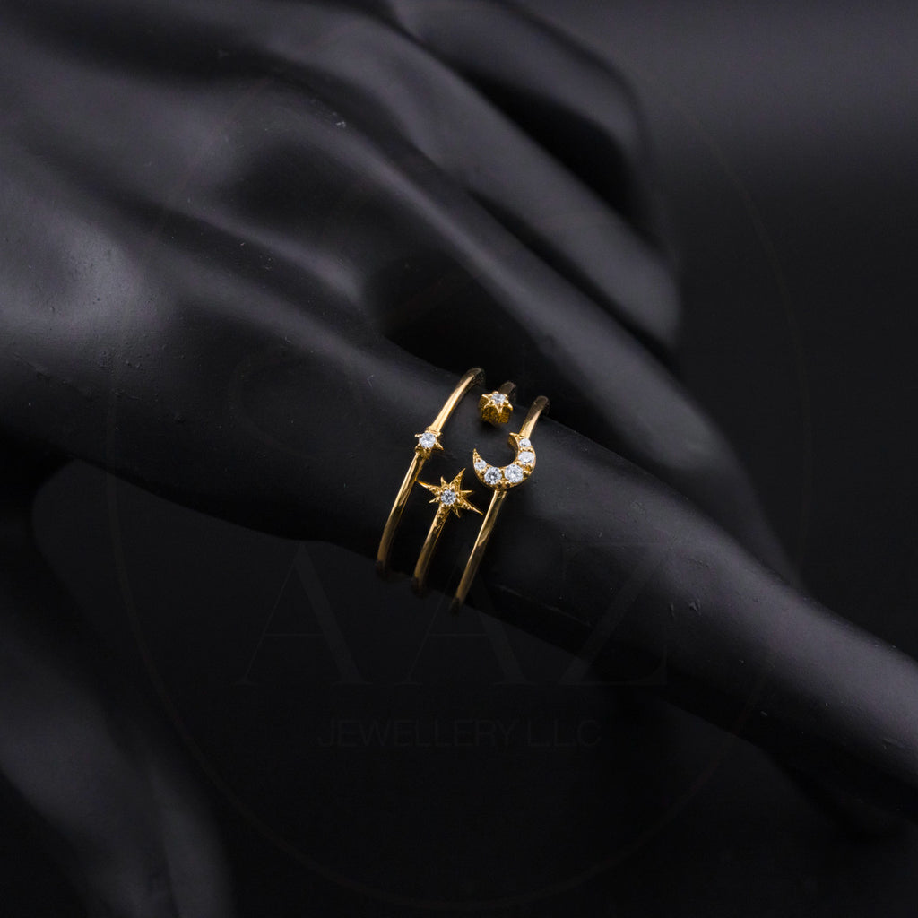 Crescent Moon & Stars 18K Gold Triple Band Ring