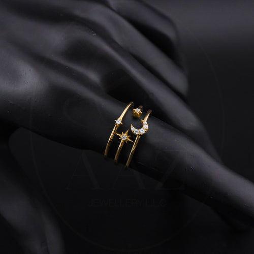 Crescent Moon & Stars 18K Gold Triple Band Ring