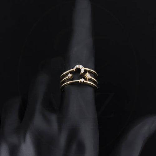 Crescent Moon & Stars 18K Gold Triple Band Ring