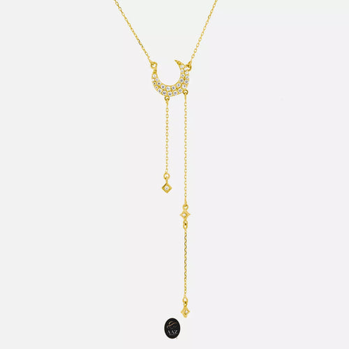 Crescent Moon & Stars 18K Gold Necklace