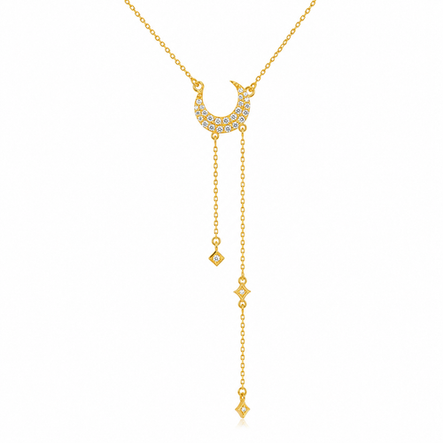 Crescent Moon & Stars 18K Gold Necklace