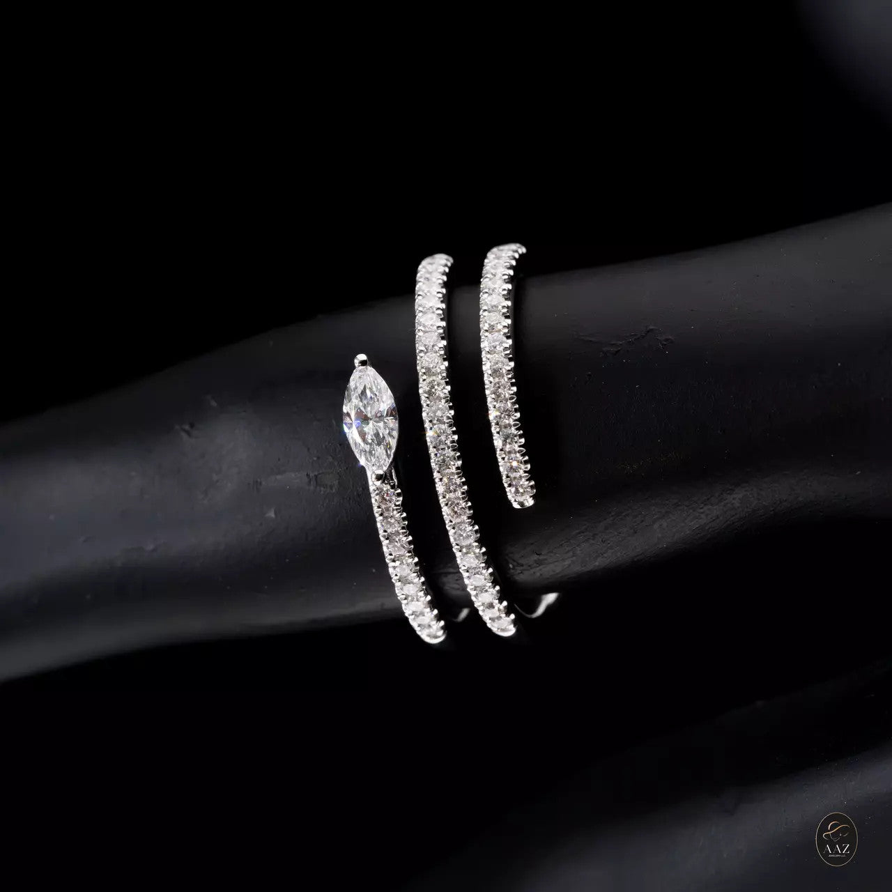 Marquise Natural Diamond 18K Gold Spiral Ring