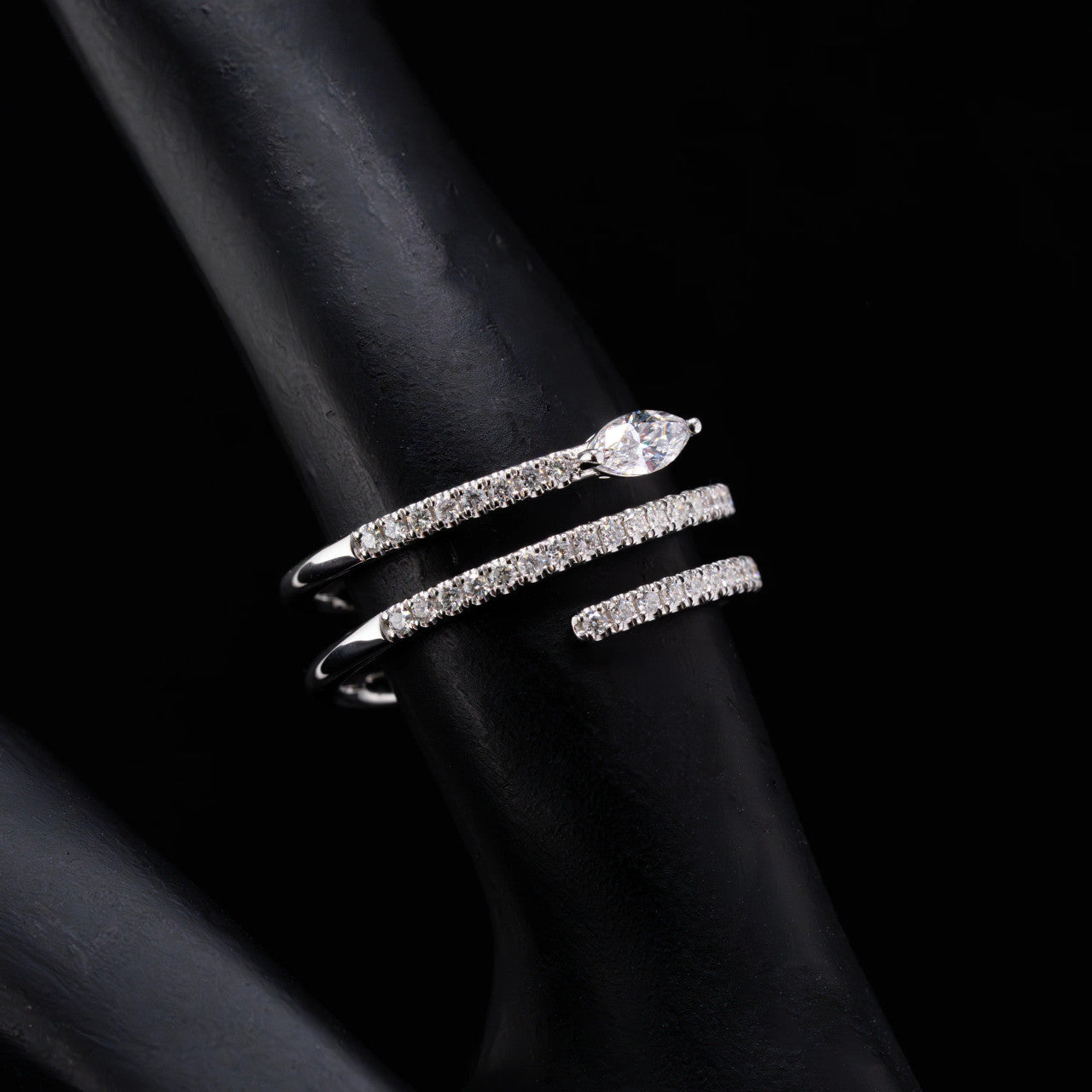 Marquise Natural Diamond 18K Gold Spiral Ring