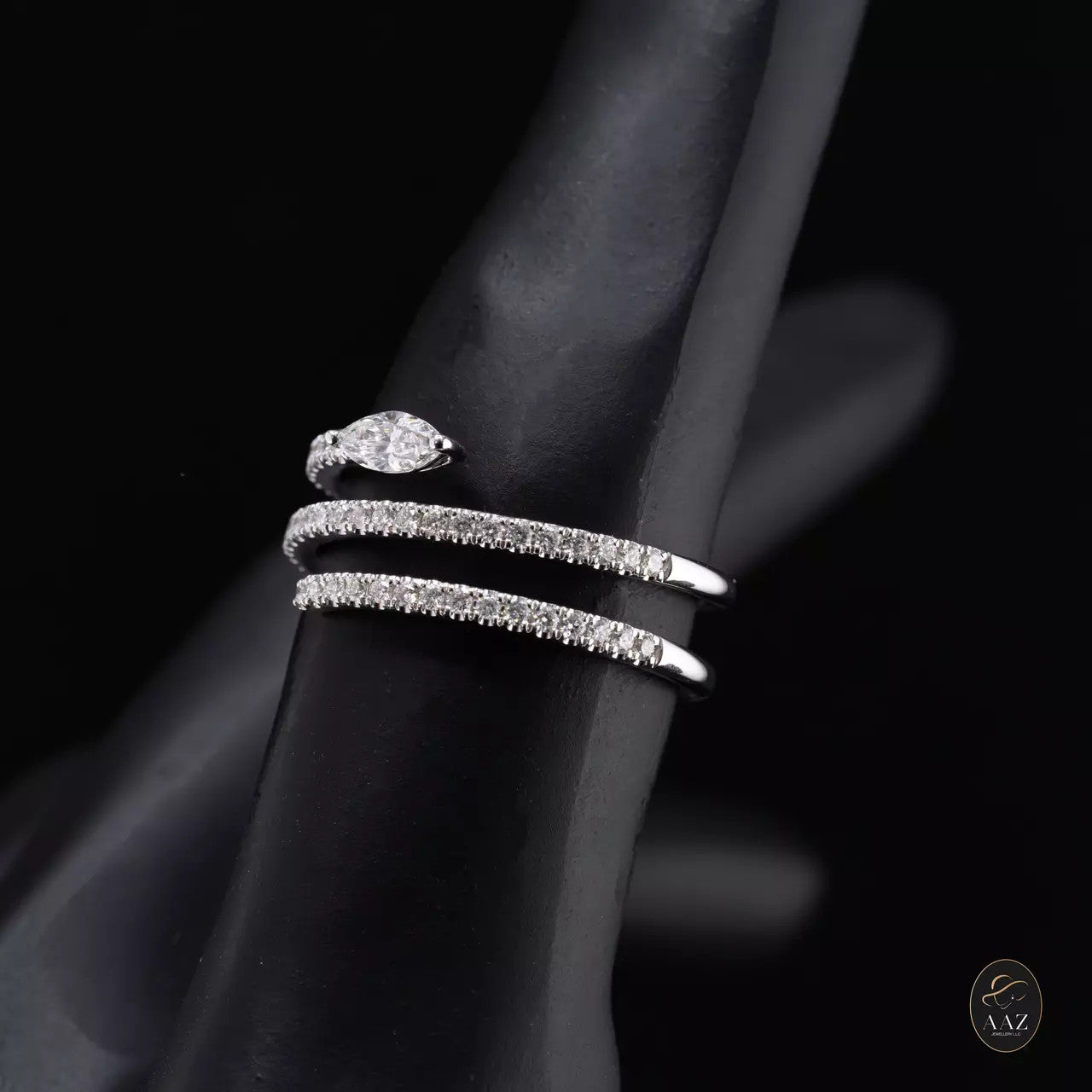 Marquise Natural Diamond 18K Gold Spiral Ring