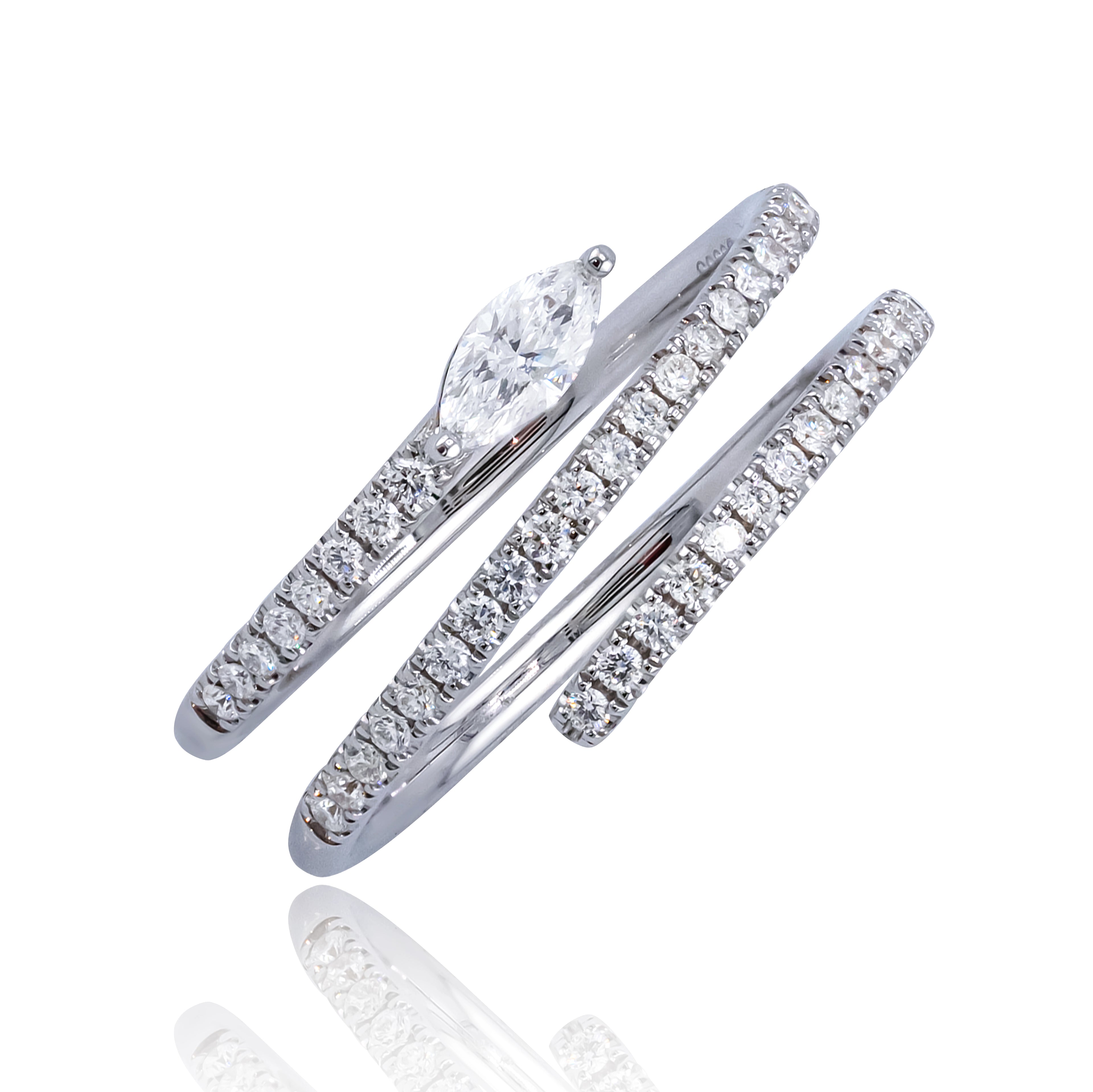 Marquise Natural Diamond 18K Gold Spiral Ring – 0.51 Carat IGI Certified