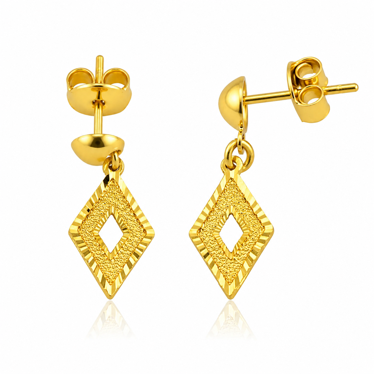 Open Square 22K Gold Dangle Earrings – 45mm Geometric Drop