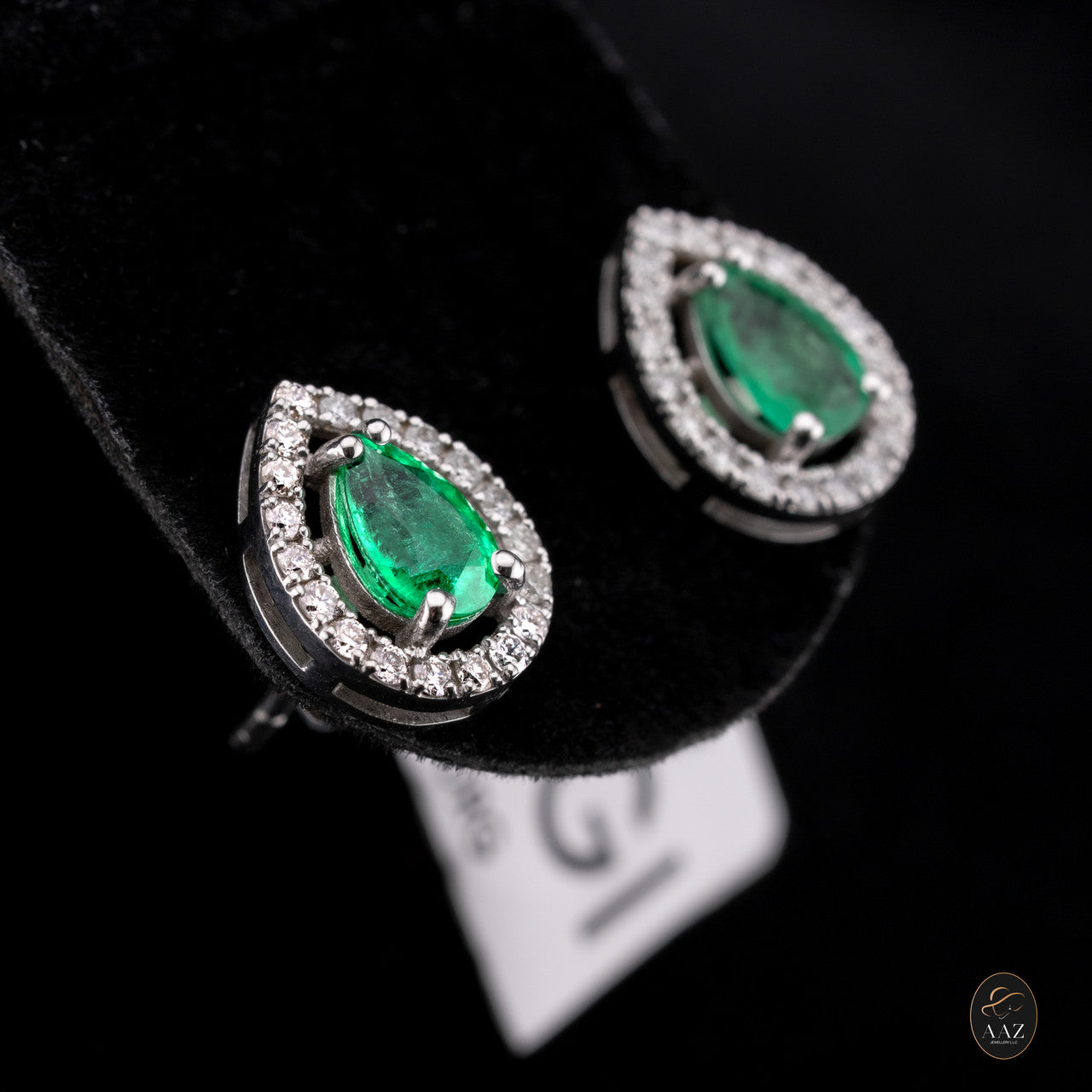 Pear Shape Emerald with Natural Diamond Earrings