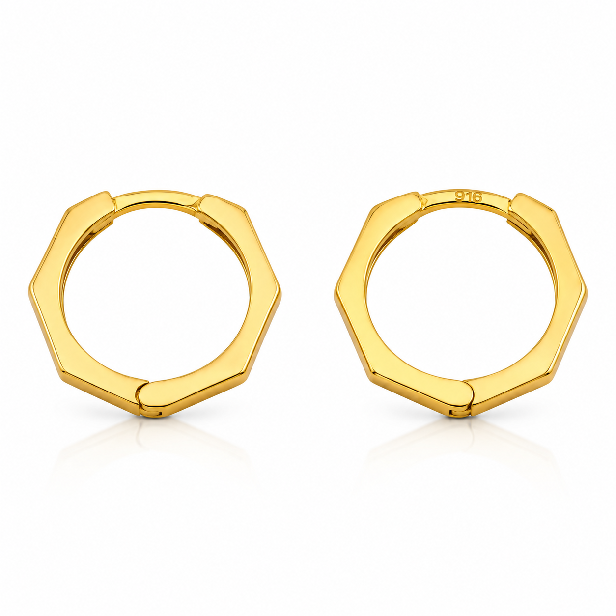 Hex 22K Gold Hoop Earrings – Rounded Edge Geometric Huggies