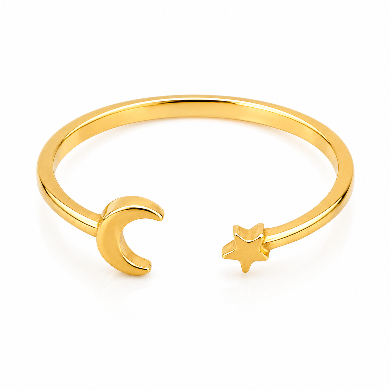 Moon Crescent & Star 18K Gold Ring