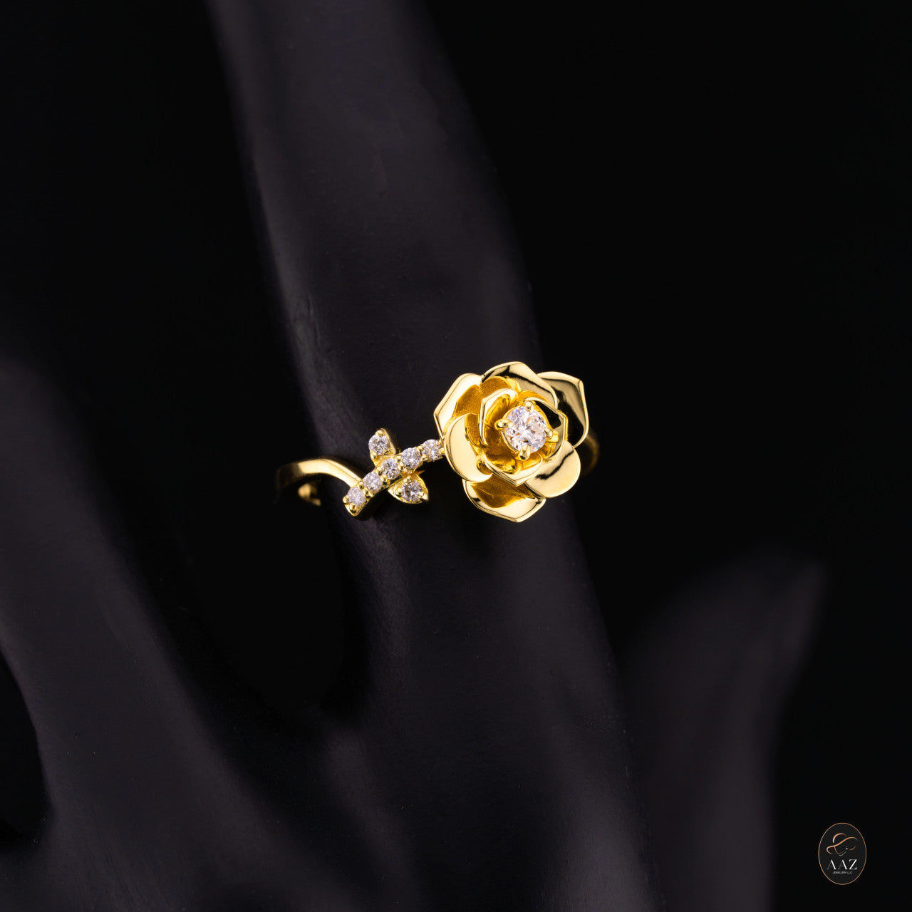 Rose With Natural Diamonds 18K Gold Ring