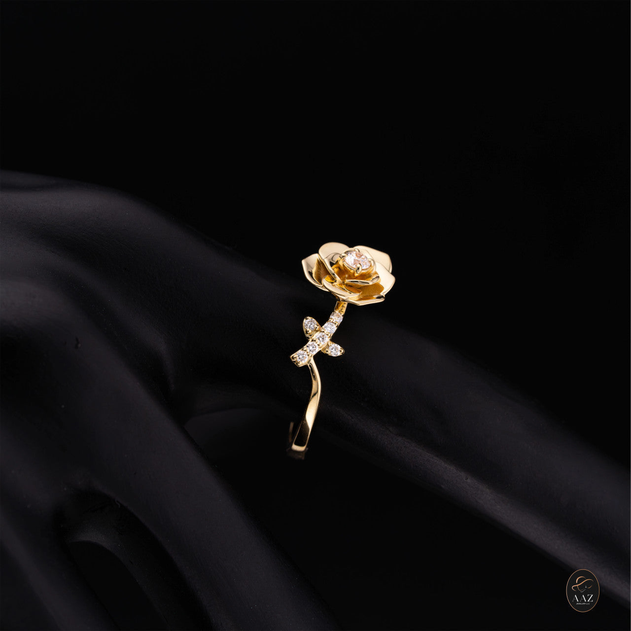 Rose With Natural Diamonds 18K Gold Ring