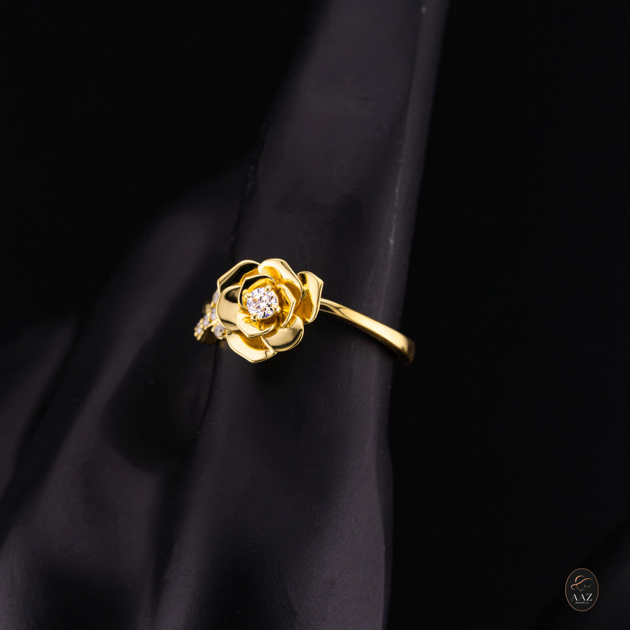 Rose With Natural Diamonds 18K Gold Ring