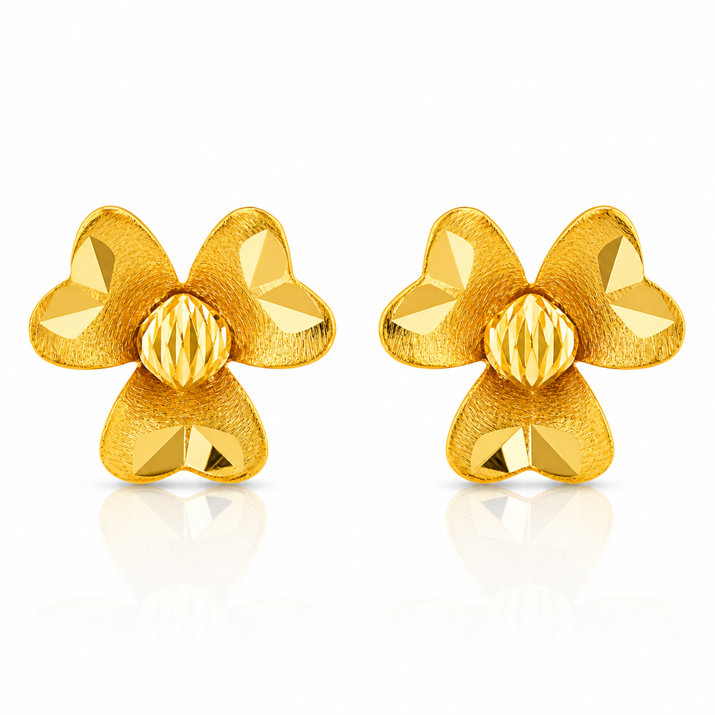 Flower 22K Gold Stud Earrings – Petal Carved Nature Design