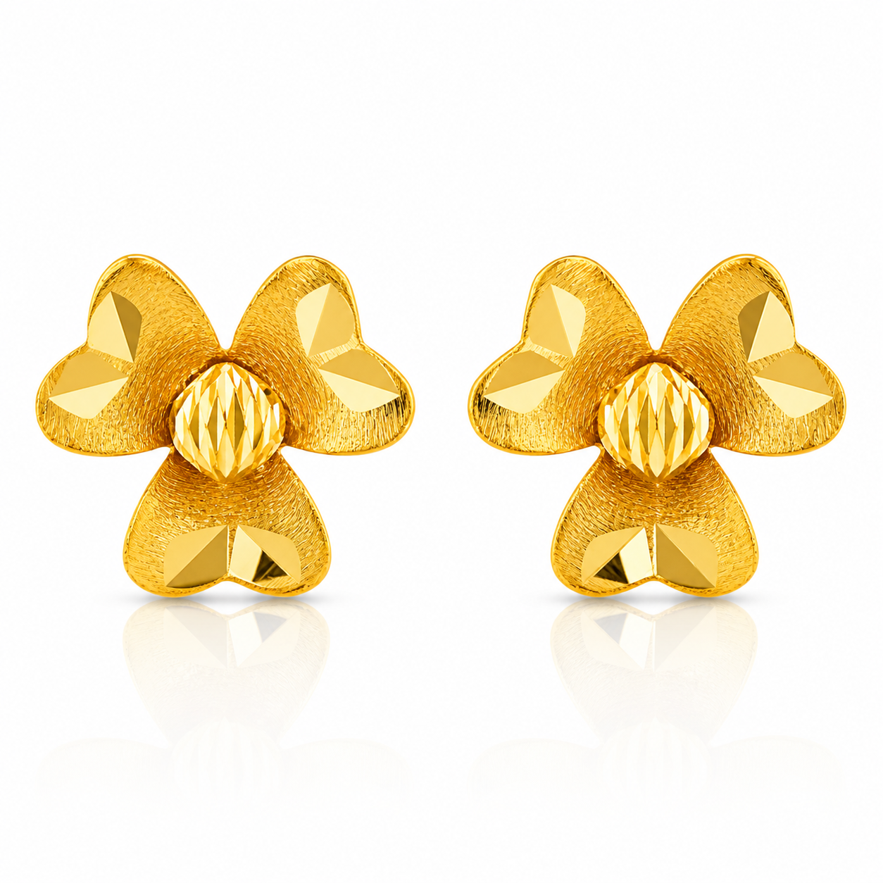 Flower 22K Gold Stud Earrings – Petal Carved Nature Design