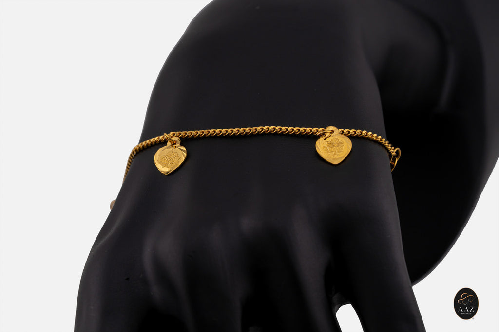 Engraved Flowers 21K Gold Bracelet middle angle