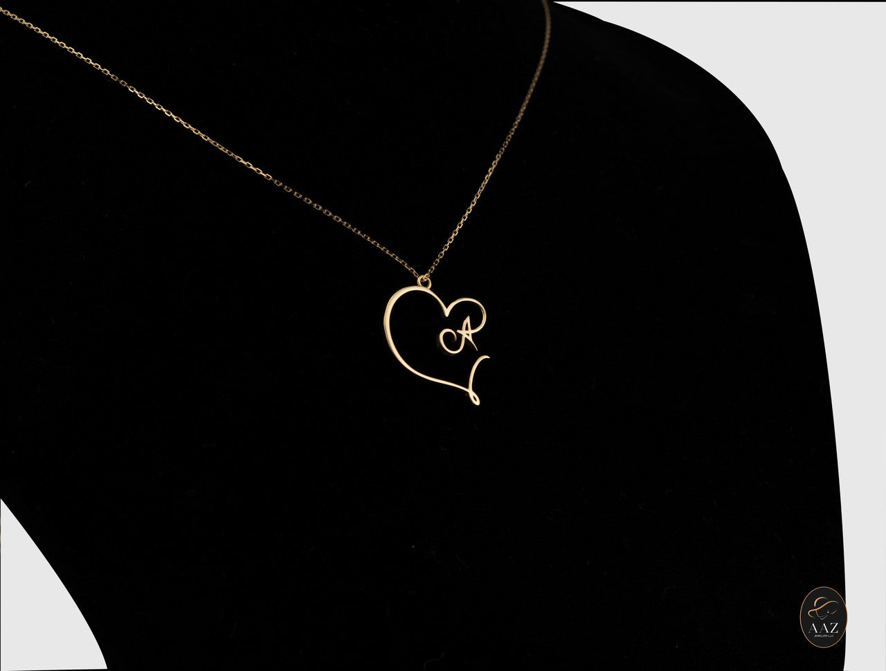 Heart Initial 18K Gold Necklace right angle