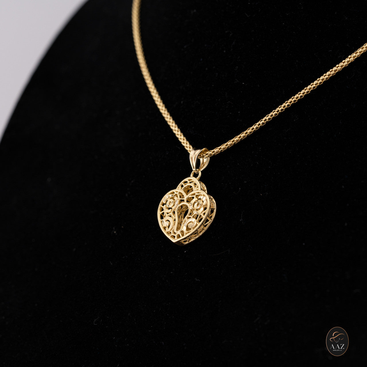 Heart Lock 18k Gold Plated Silver Necklace from a right angle