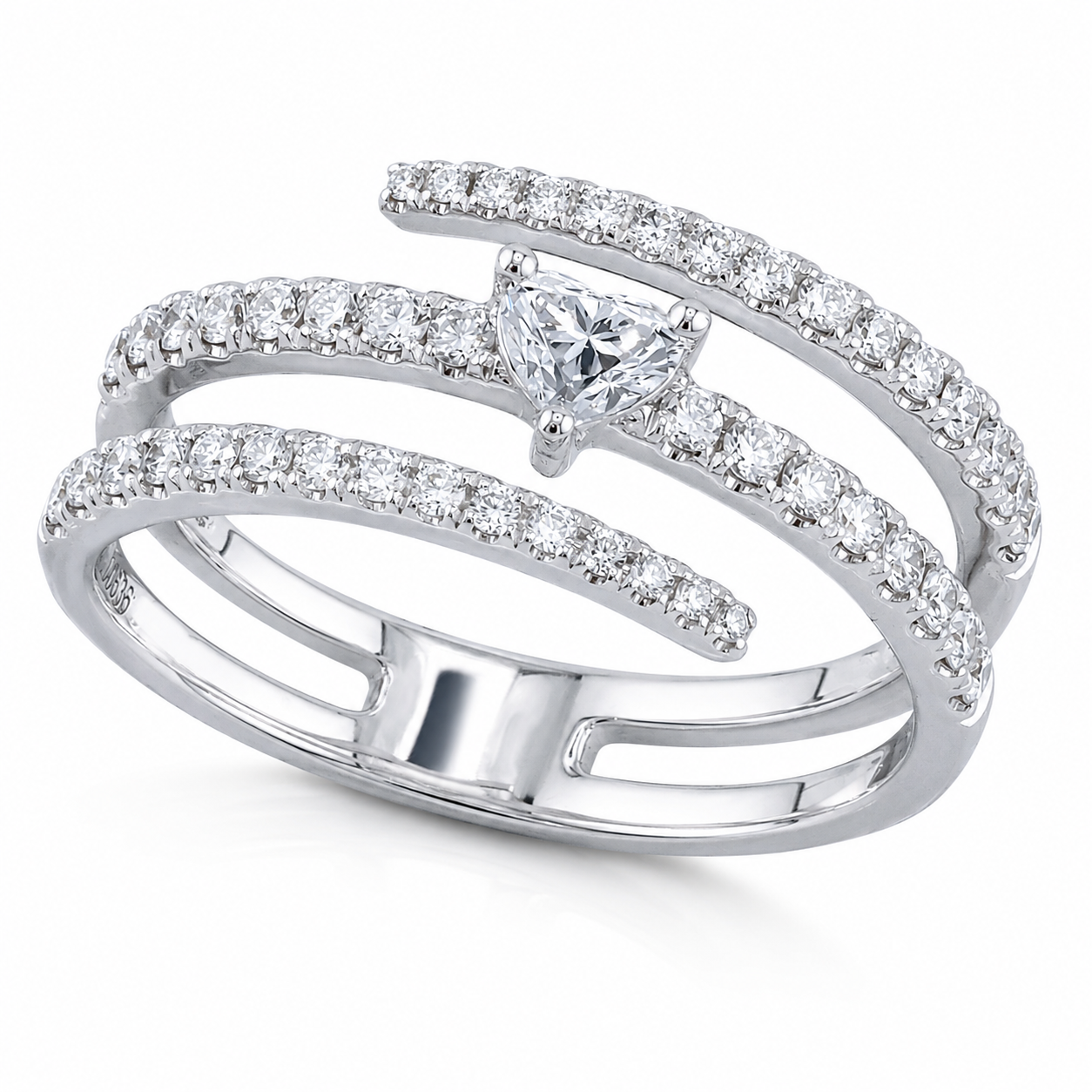 Heart Shaped Natural Diamond 18K Gold Tri-Band Ring – 0.64 Carat IGI Certified