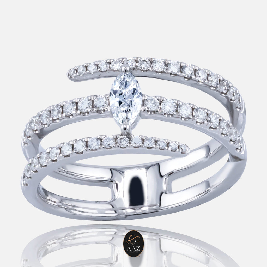 Marquise Natural Diamond 18K Gold Tri-Band Ring