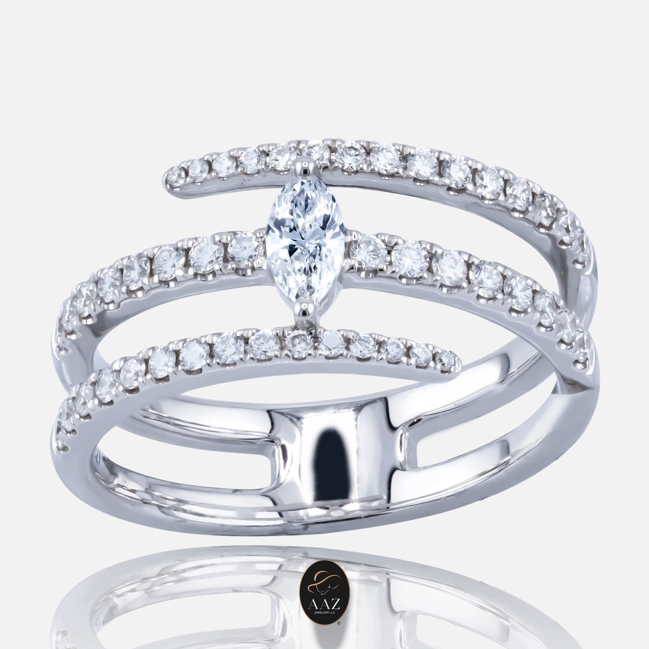 Marquise Natural Diamond 18K Gold Tri-Band Ring