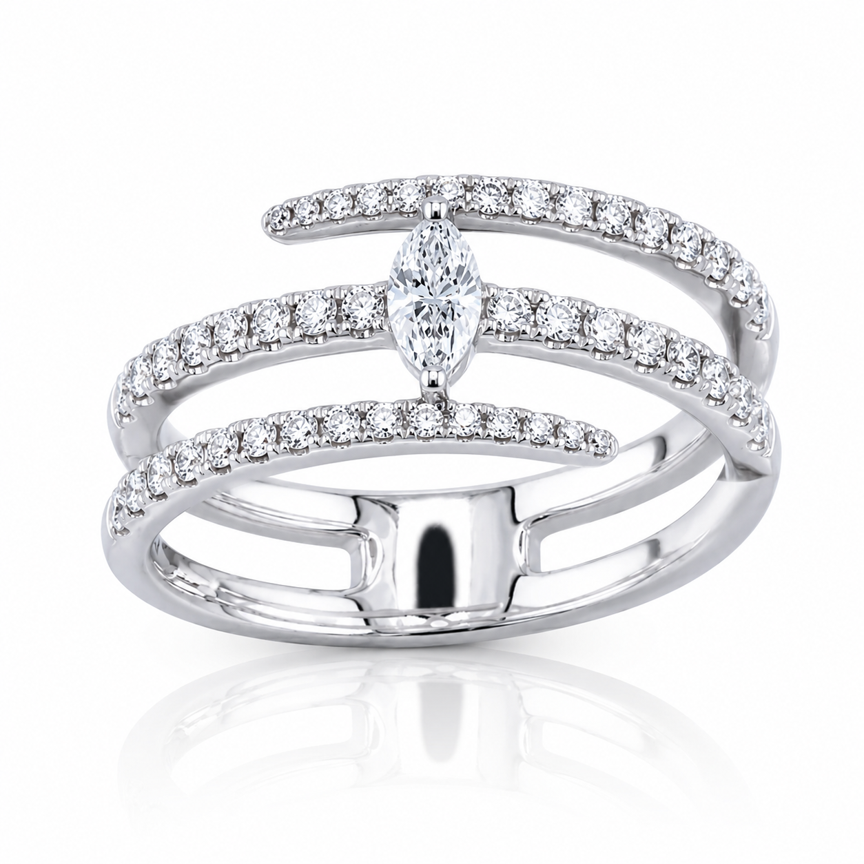 Marquise Natural Diamond 18K Gold Tri-Band Ring – 0.63 Carat IGI Certified