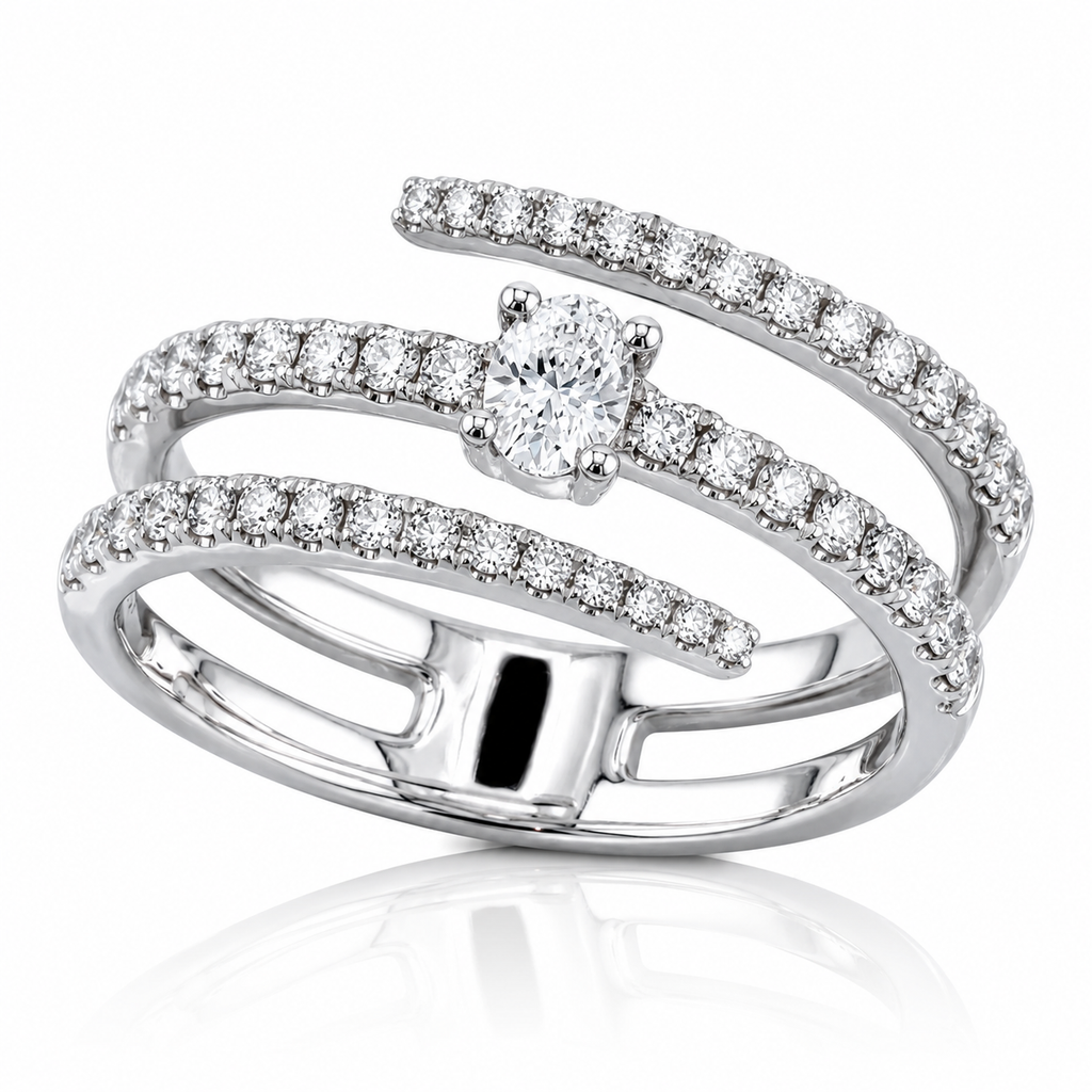 Oval Natural Diamond 18K Gold Tri-Band Ring – 0.63 Carat IGI Certified