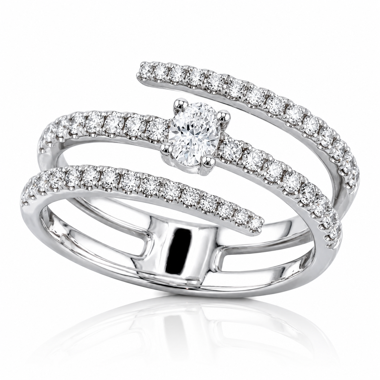 Oval Natural Diamond 18K Gold Tri-Band Ring – 0.63 Carat IGI Certified