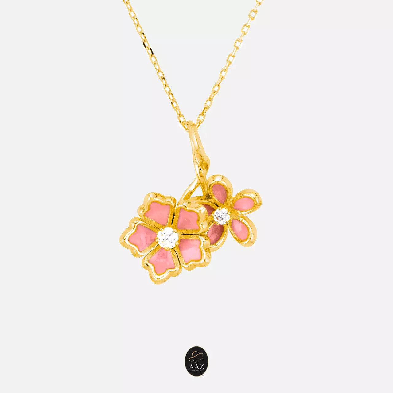Pink Flowers 18K Gold Necklace
