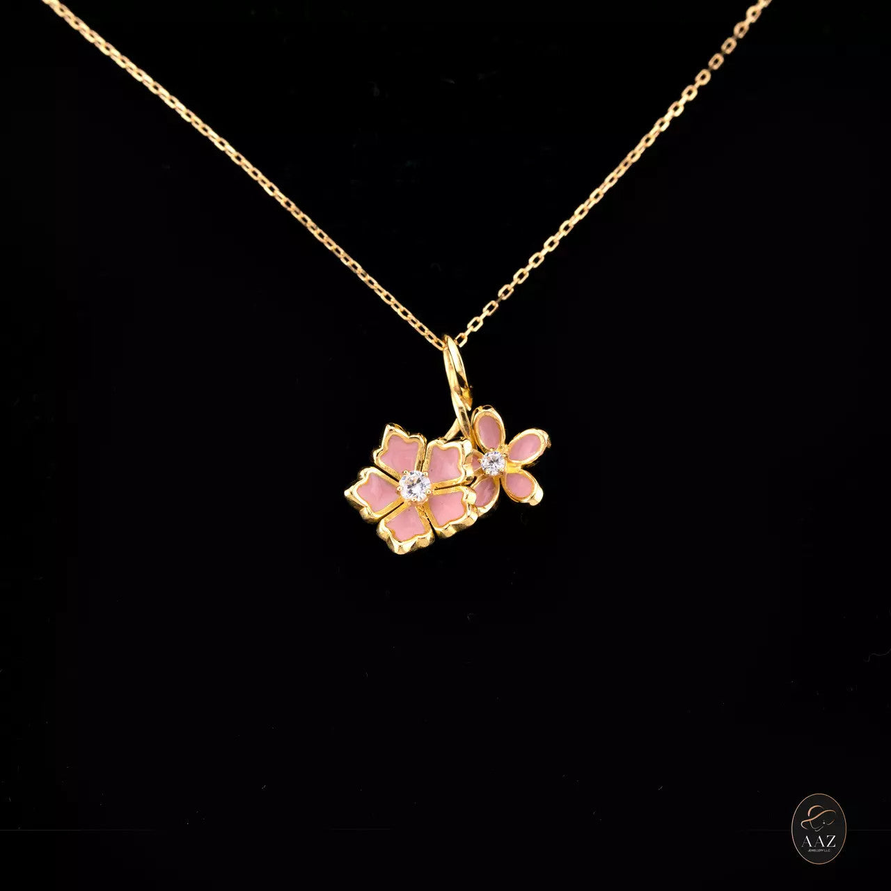 Pink Flowers 18K Gold Necklace mid