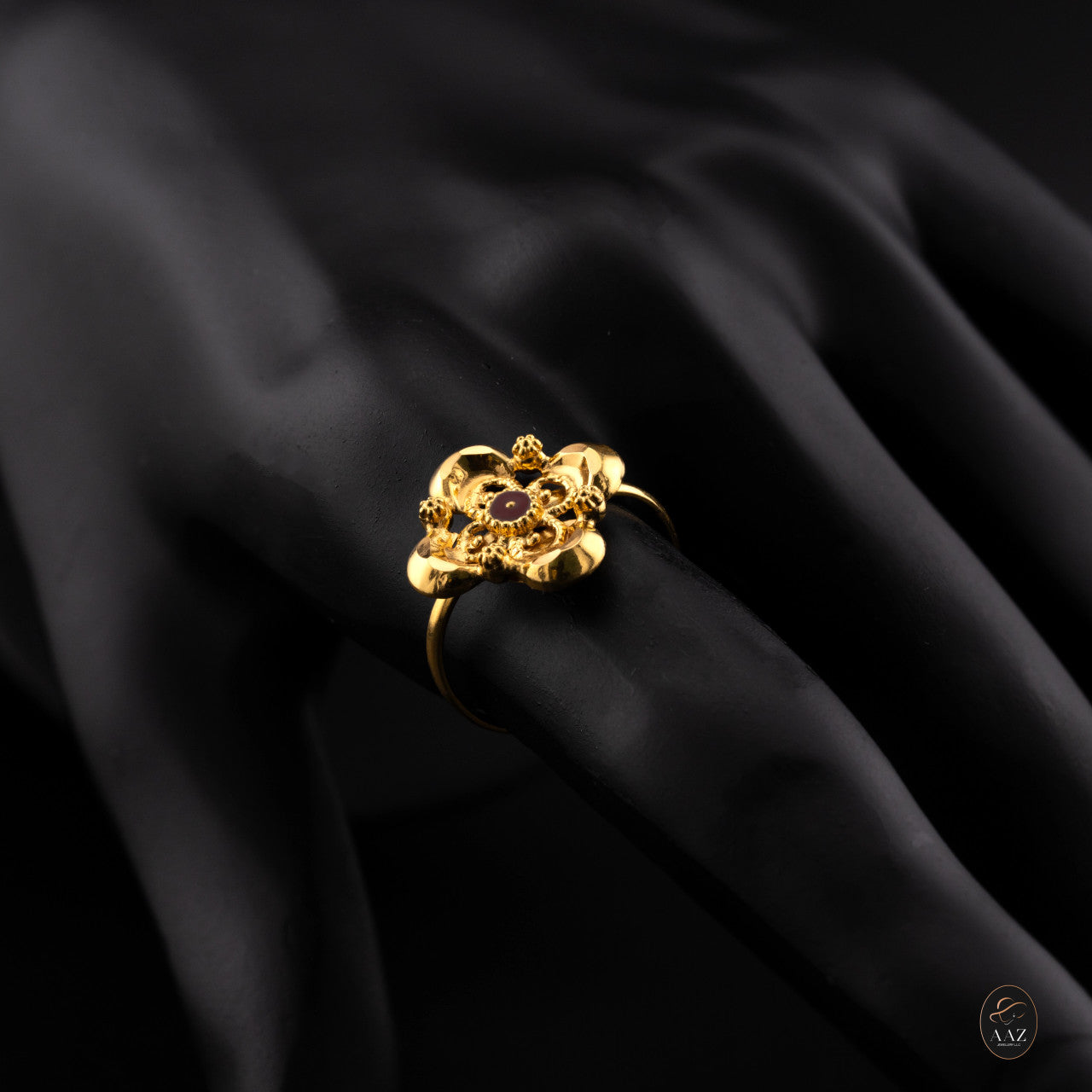 Red Flower 21K Adjustable Ring