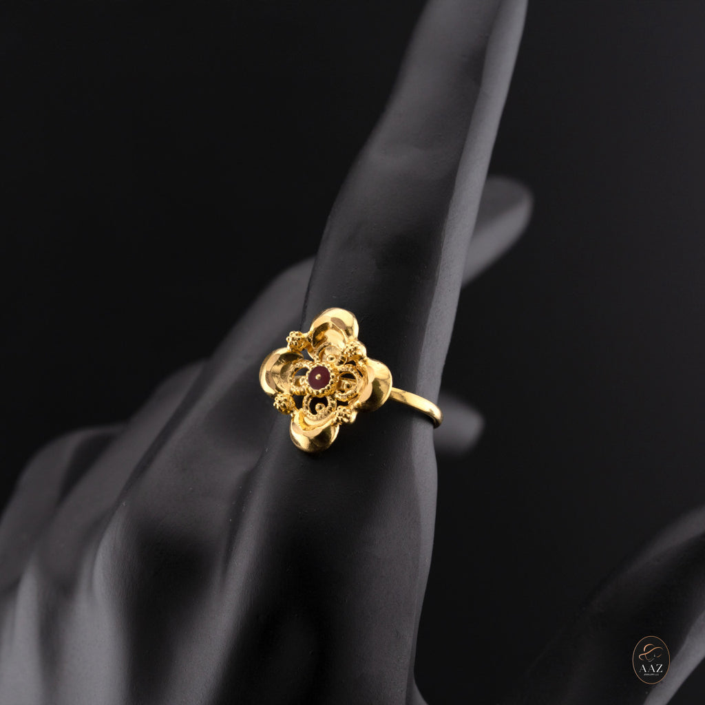 Red Flower 21K Adjustable Ring