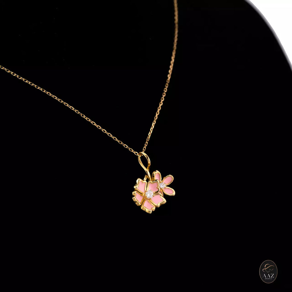 Pink Flowers 18K Gold Necklace right