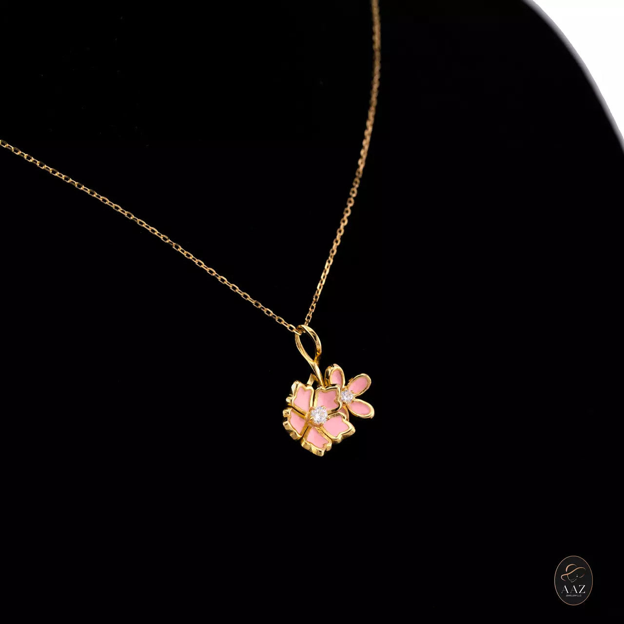 Pink Flowers 18K Gold Necklace right