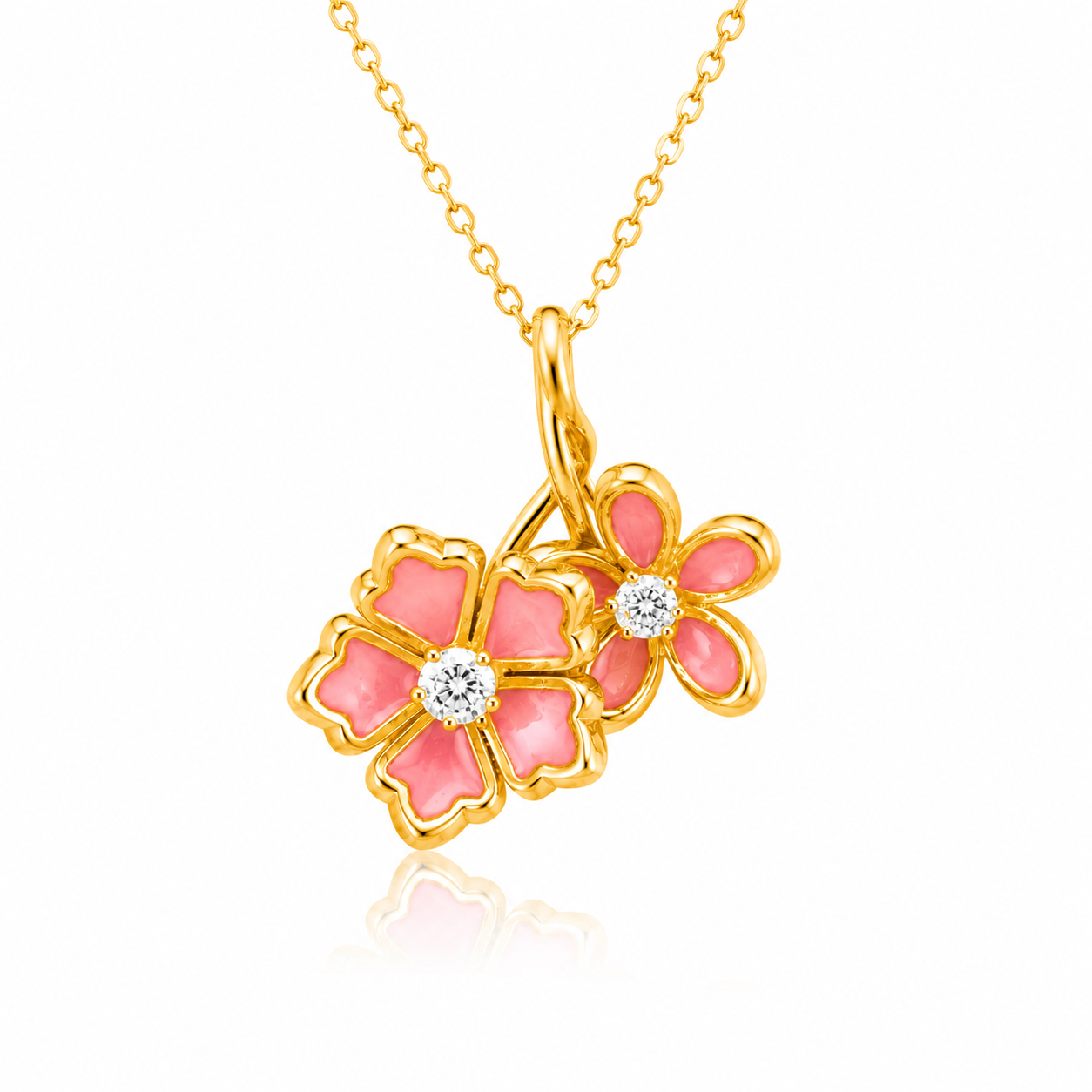 Pink Flowers 18K Gold Necklace