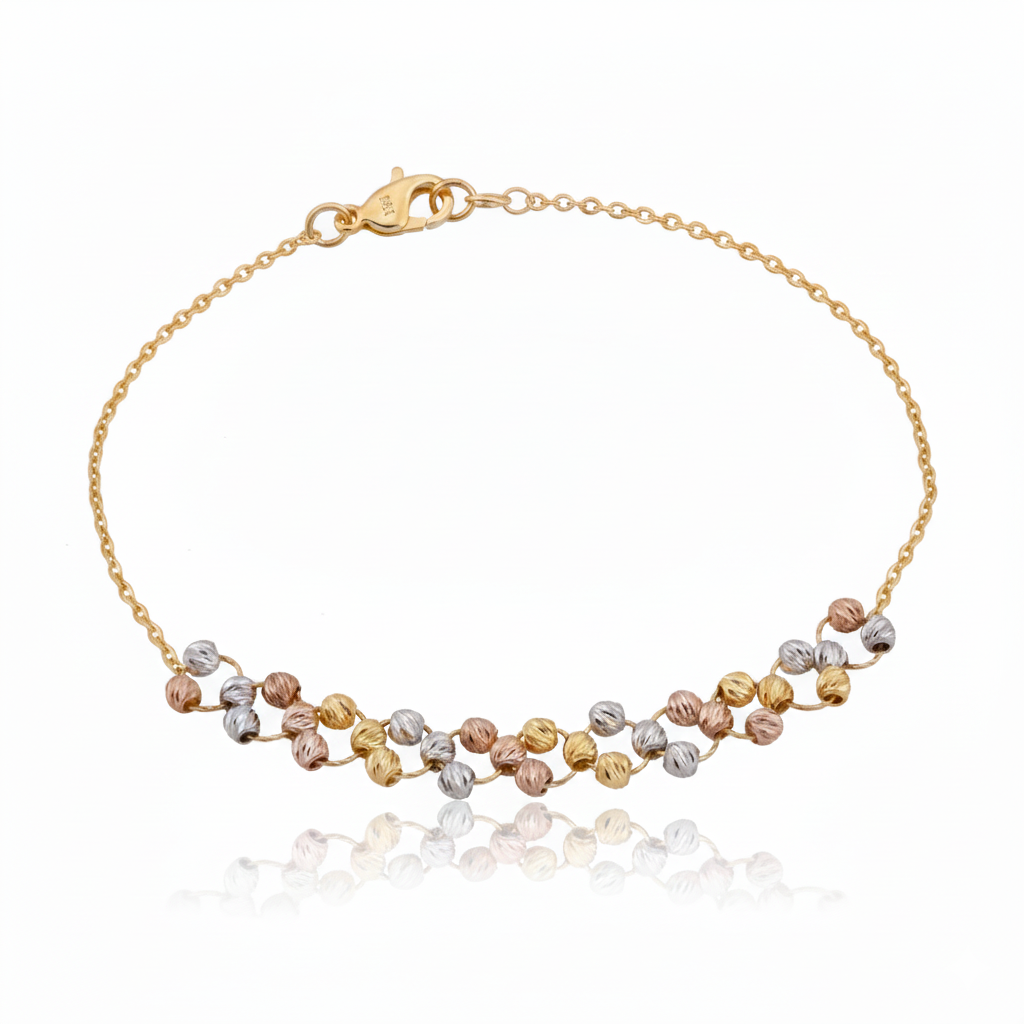Tri-Colour Beads 22K Pure Gold Bracelet